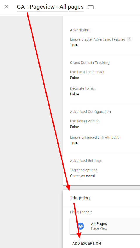 Create exception triggers in Google Tag Manager