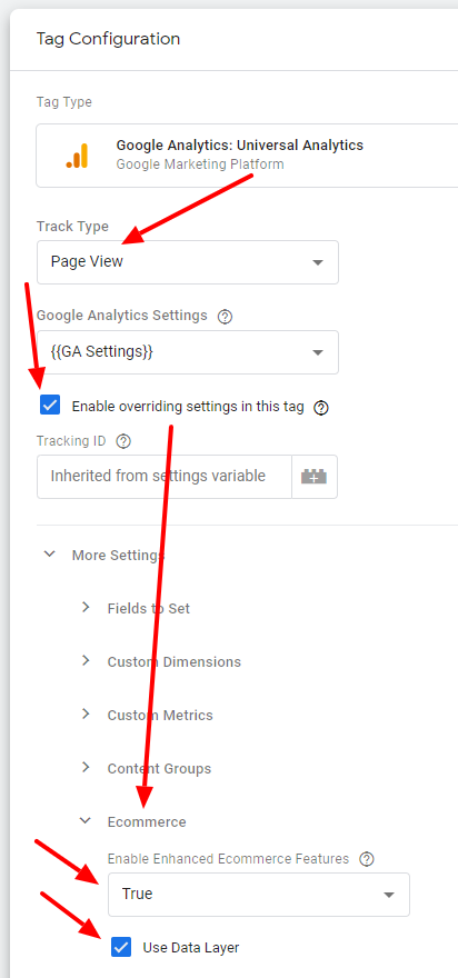 google analytics pageview tag enable enhanced ecommerce