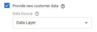 Turning on new customer data in your Google Ads conversion tag.