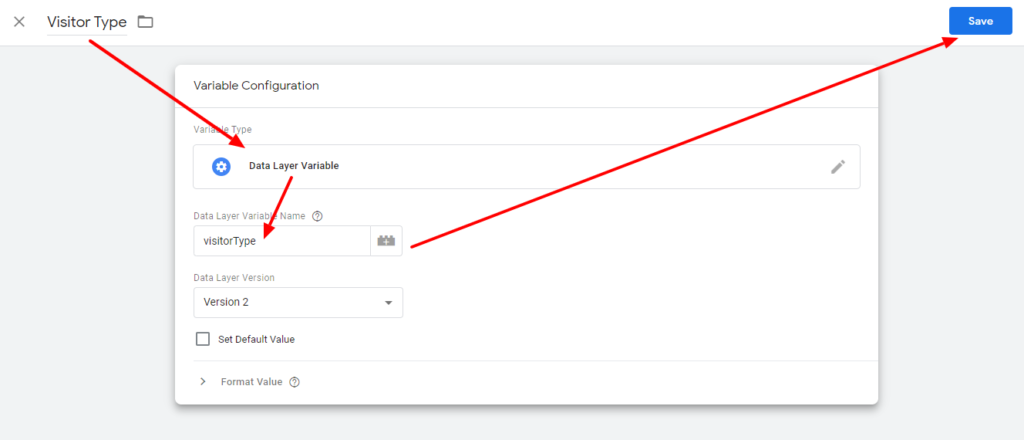 Create Visitor Tyoe variable to exclude admin users.